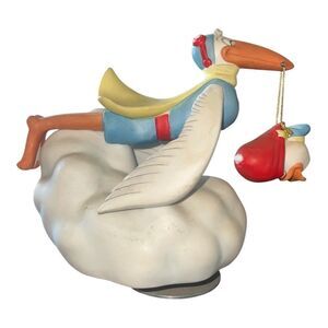Disney Babies New Arrivals Goebel Baby Donald Stork Ceramic Music Figurine 1984